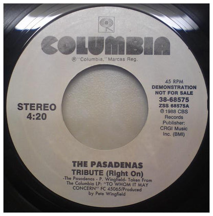PASADENAS - TRIBUTE (RIGHT ON) | 7" SINGLE VINILO USADO