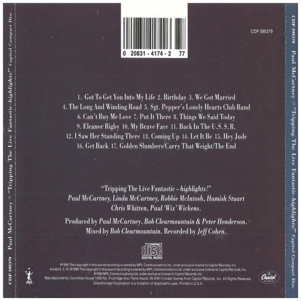 PAUL MCCARTNEY - TRIPPING THE LIVE FANTASTIC-HIGHLIGHTS!  | CD USADO