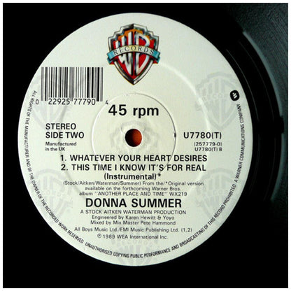 DONNA SUMMER - THIS TIME I KNOW IT'S FOR REAL (UK) | 12" MAXI SINGLE VINILO USADO