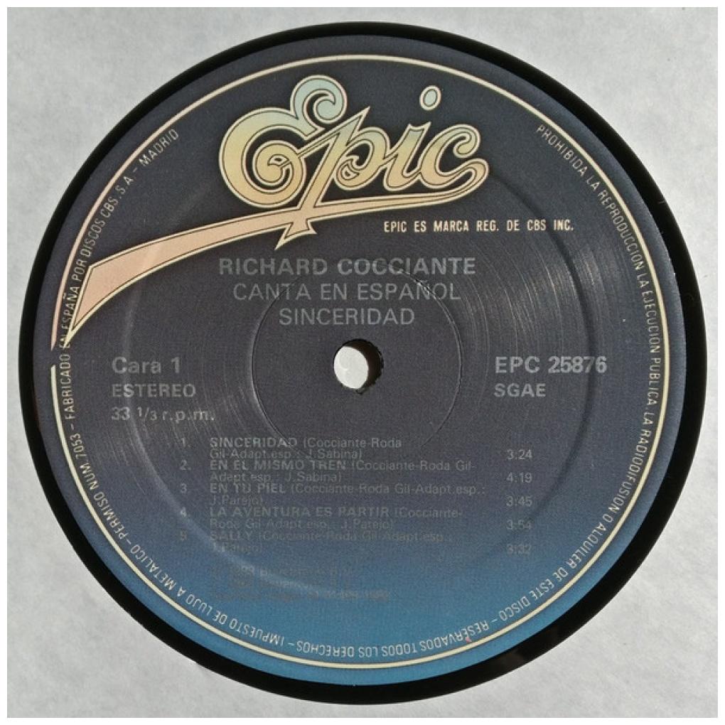 RICARDO COCCIANTE - SINCERIDAD (PROMO COPY) | VINILO USADO