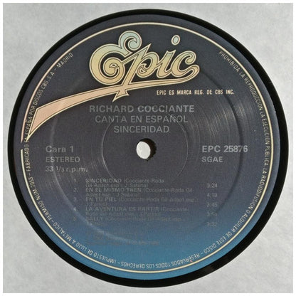 RICARDO COCCIANTE - SINCERIDAD (PROMO COPY) | VINILO USADO