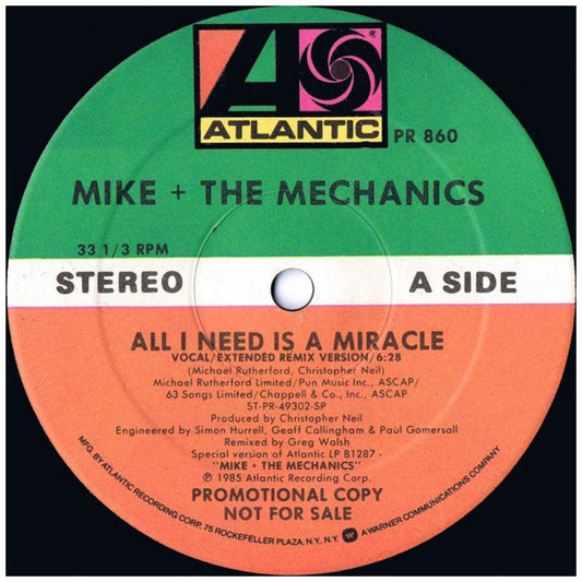 MIKE + THE MECHANICS - ALL I NEED IS A MIRACLE (PROMO COPY) | 12" MAXI SINGLE VINILO USADO