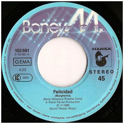 BONEY M. - FELICIDAD (MARGHERITA) | 7" SINGLE USADO