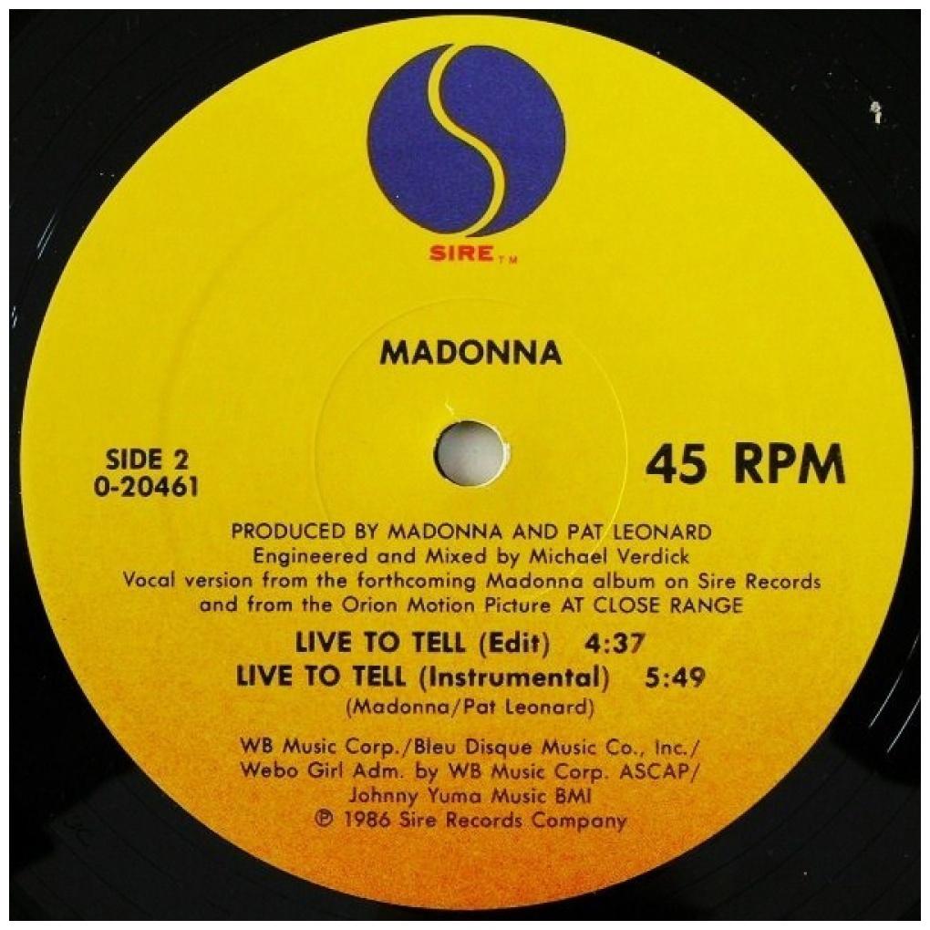 MADONNA - LIVE TO TELL | 12'' MAXI SINGLE USADO