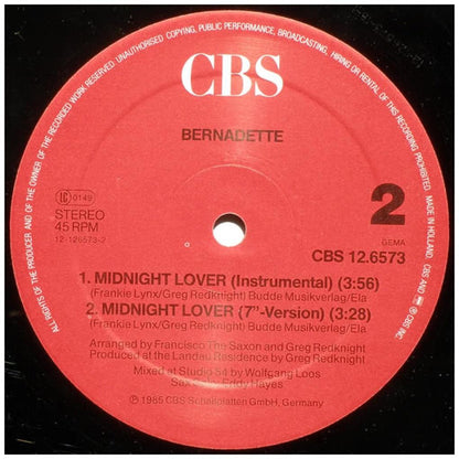 BERNADETTE - MIDNIGHT LOVER | 12'' MAXI SINGLE USADO