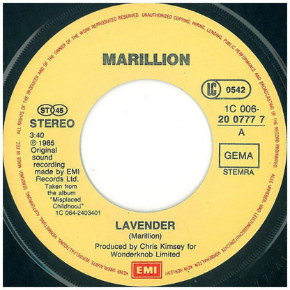 MARILLION - LAVENDER | 7" SINGLE USADO