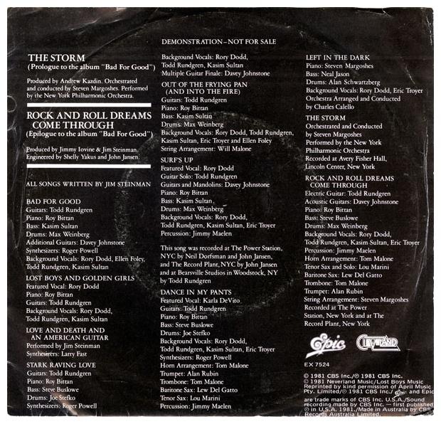JIM STEINMAN - ROCK AND ROLL DREAMS COME THROUGH | 7" SINGLE USADO