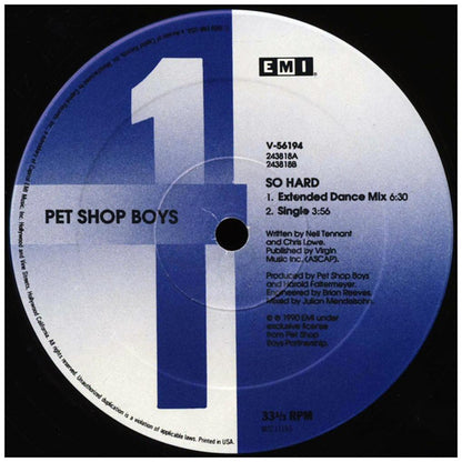 PET SHOP BOYS - SO HARD | 12'' MAXI SINGLE USADO