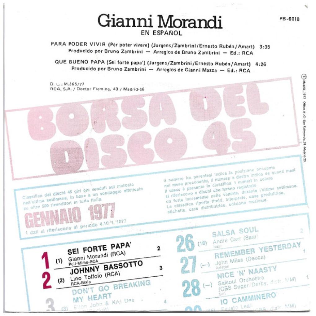 GIANNI MORANDI - PARA PODER VIVIR/QUÉ BUENO PAPÁ | 7" SINGLE USADO