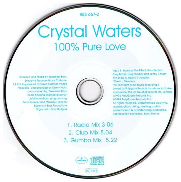 CRYSTAL WATERS - 100% PURE LOVE | CD SINGLE USADO