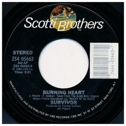 SURVIVOR - BURNING HEART | 7" SINGLE USADO