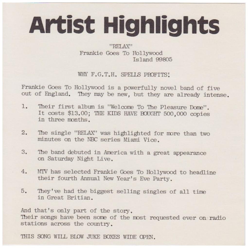 FRANKIE GOES TP HOLLYWOOD - RELAX | 7" SINGLE USADO