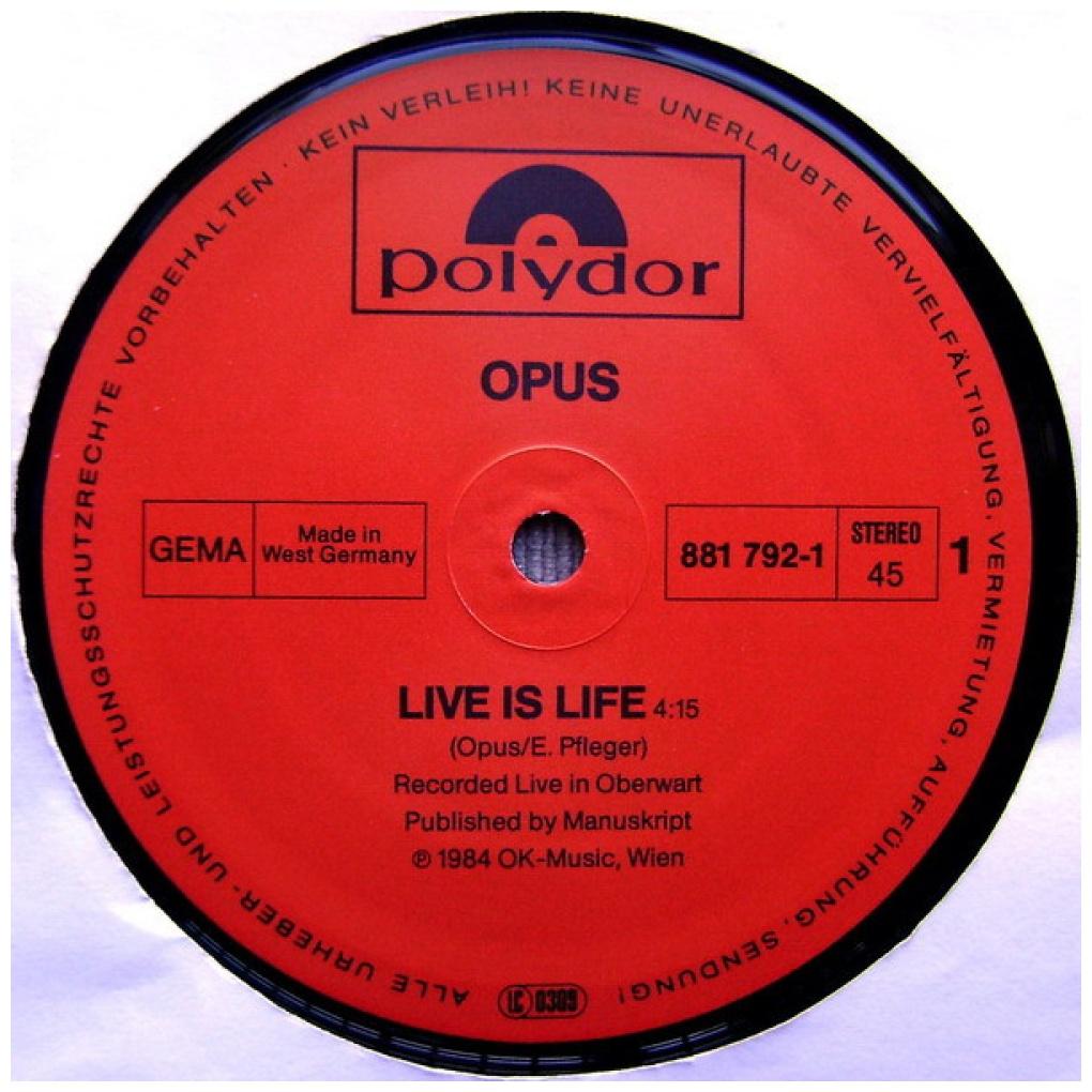 OPUS - LIFE IS LIFE | 12'' MAXI SINGLE USADO