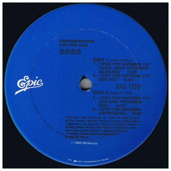 BROS  -  I OWE YOU NOTHING | 12" MAXI SINGLE USADO