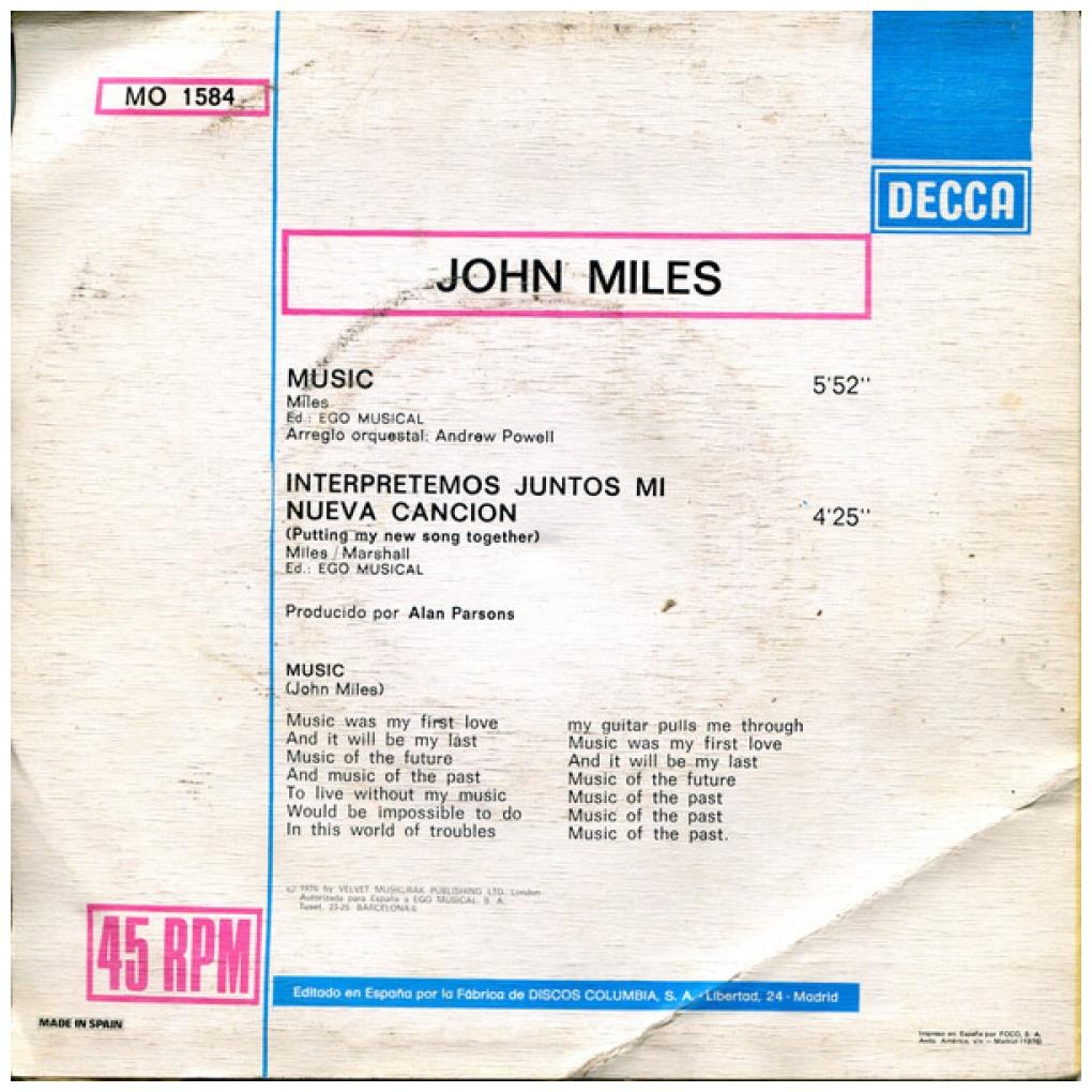JOHN MILES - MUSIC | 7" SINGLE USADO