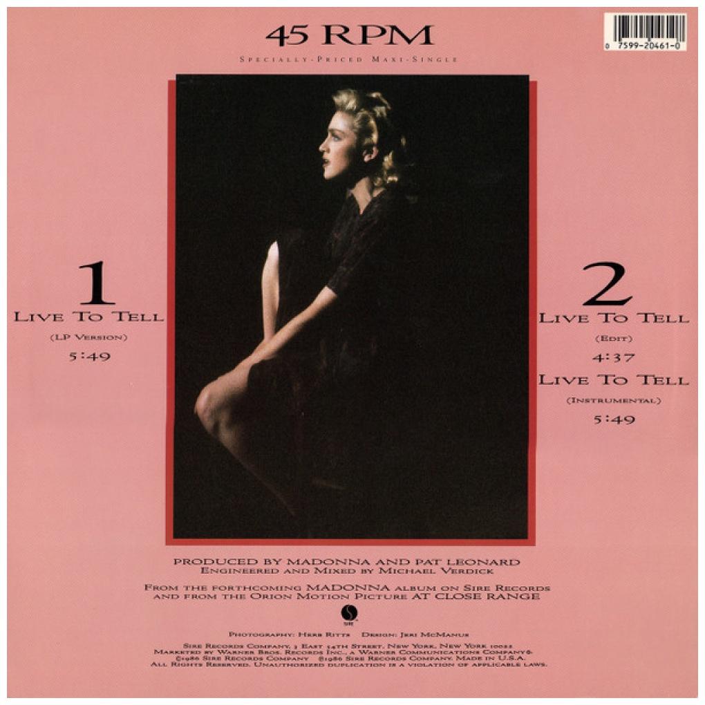 MADONNA - LIVE TO TELL | 12'' MAXI SINGLE USADO