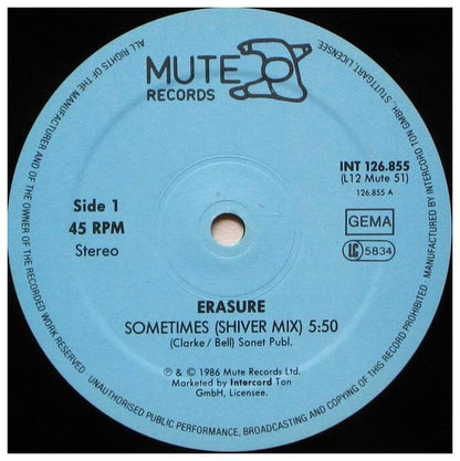 ERASURE - SOMETIMES(SHIVER MIX) | 12" MAXI SINGLE USADO