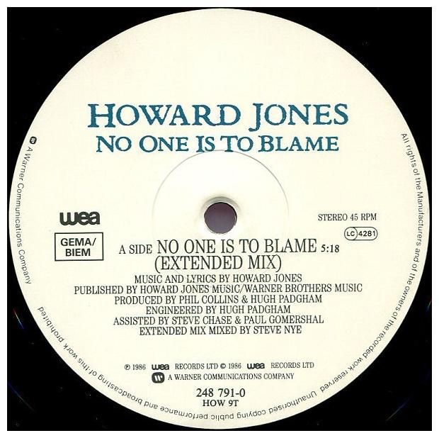 HOWARD JONES - NO ONE IS TO BLAME | 12" MAXI SINGLE USADO