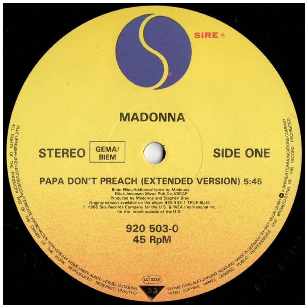 MADONNA - PAPA DON'T PREACH | 12'' MAXI SINGLE USADO