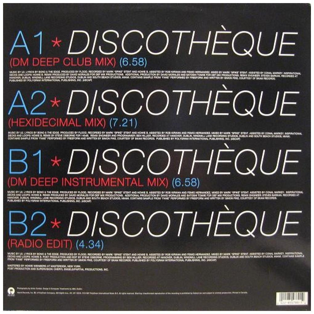 U2 - DISCOTHÉQUE | 12" MAXI SINGLE VINILO USADO