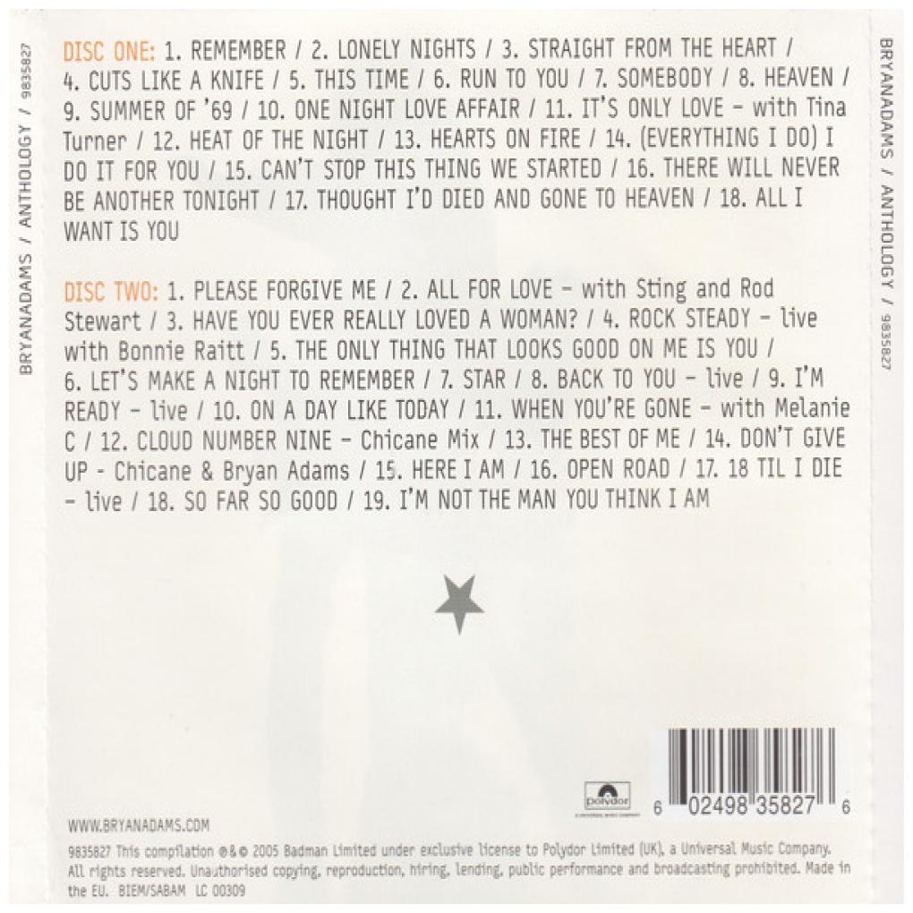 BRAYAN ADAMS - ANTHOLOGY (2CD) | CD