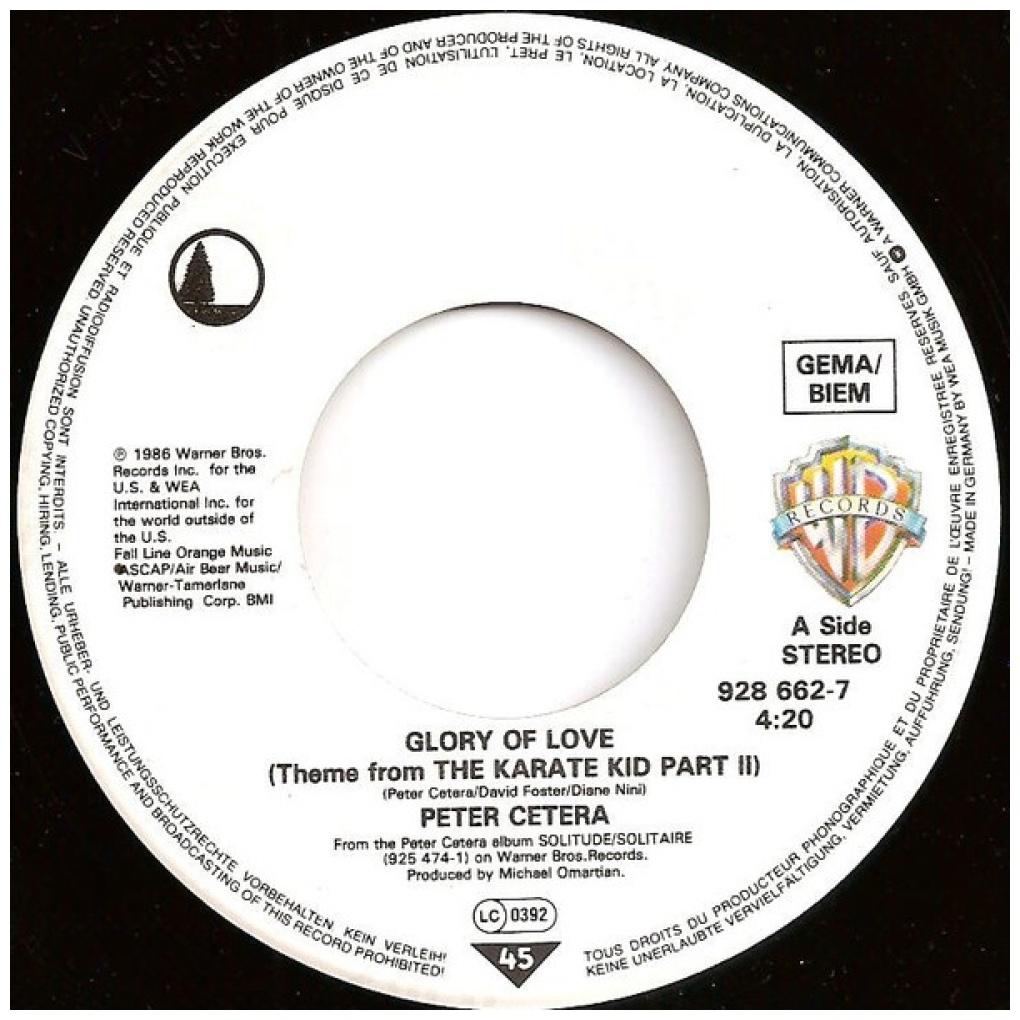 PETER CETERA - GLORY OF LOVE (THEME FROM KARATE KID PART II) | 7" SINGLE USADO