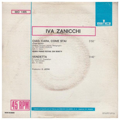 IVA ZANICCHI - CIAO, CARA, COME STAI ? | 7" SINGLE VINILO USADO