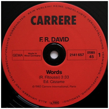 F.R. DAVID - WORDS | 12" MAXI SINGLE VINILO USADO