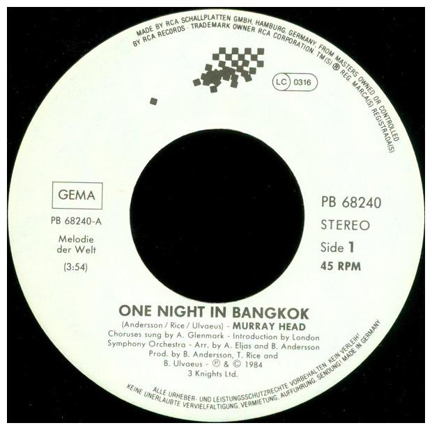 MURRAY HEAD - ONE NIGHT IN BANGKOK | 7" SINGLE VINILO USADO