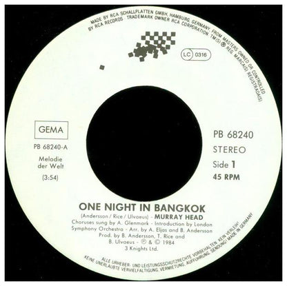 MURRAY HEAD - ONE NIGHT IN BANGKOK | 7" SINGLE VINILO USADO
