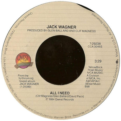 JACK WAGNER - ALL I NEED | 7" SINGLE USADO
