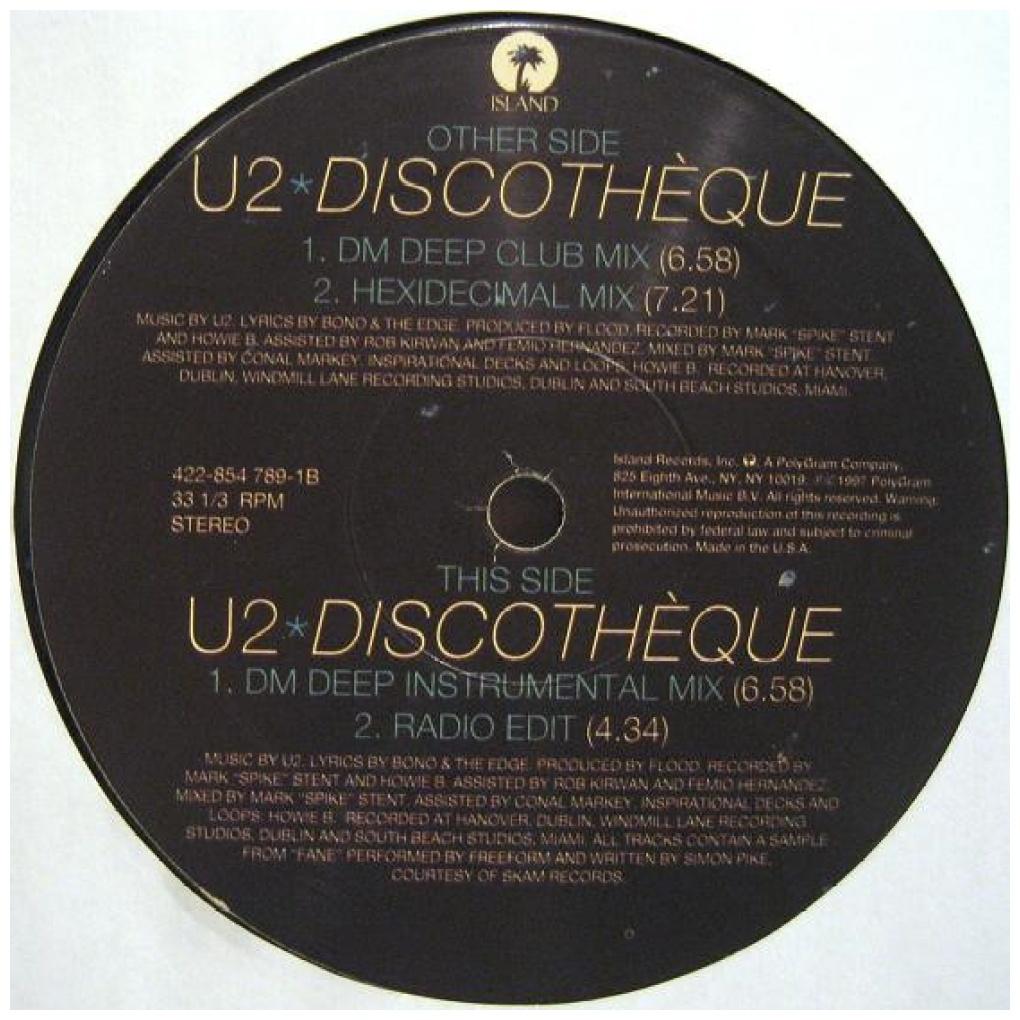 U2 - DISCOTHÉQUE | 12" MAXI SINGLE VINILO USADO