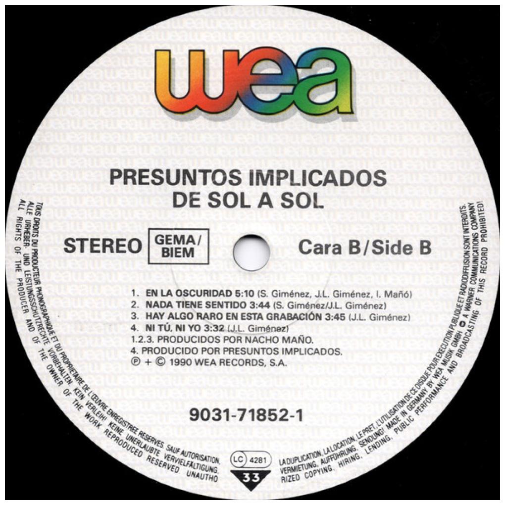 PRESUNTOS IMPLICADOS - DE SOL A SOL | VINILO USADO