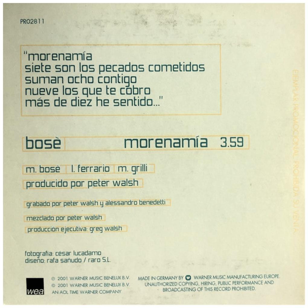 MIGUEL BOSE - MORENAMÍA (CD SINGLE) | CD