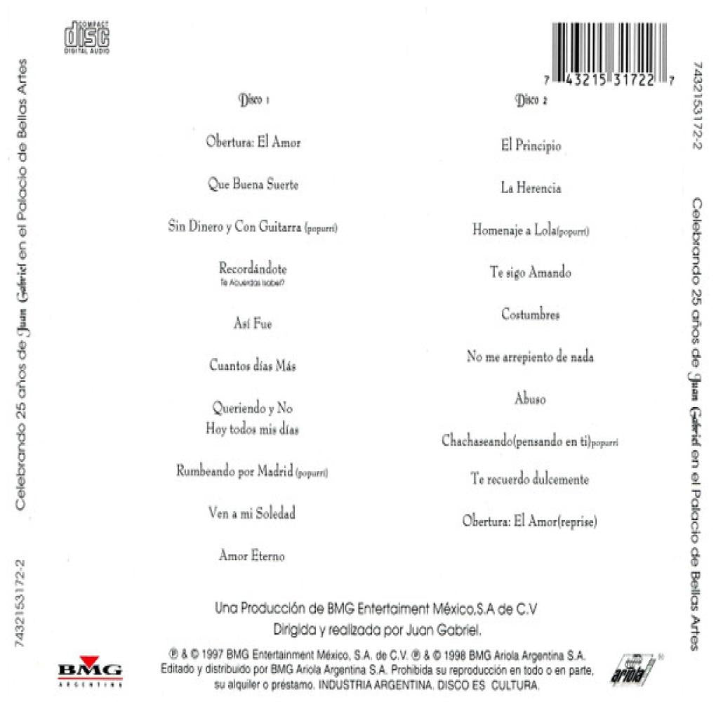 JUAN GABRIEL - 25 AÑOS: EN EL PALACIO DE BELLAS ARTES (2CD) | CD
