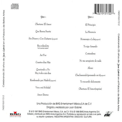JUAN GABRIEL - 25 AÑOS: EN EL PALACIO DE BELLAS ARTES (2CD) | CD