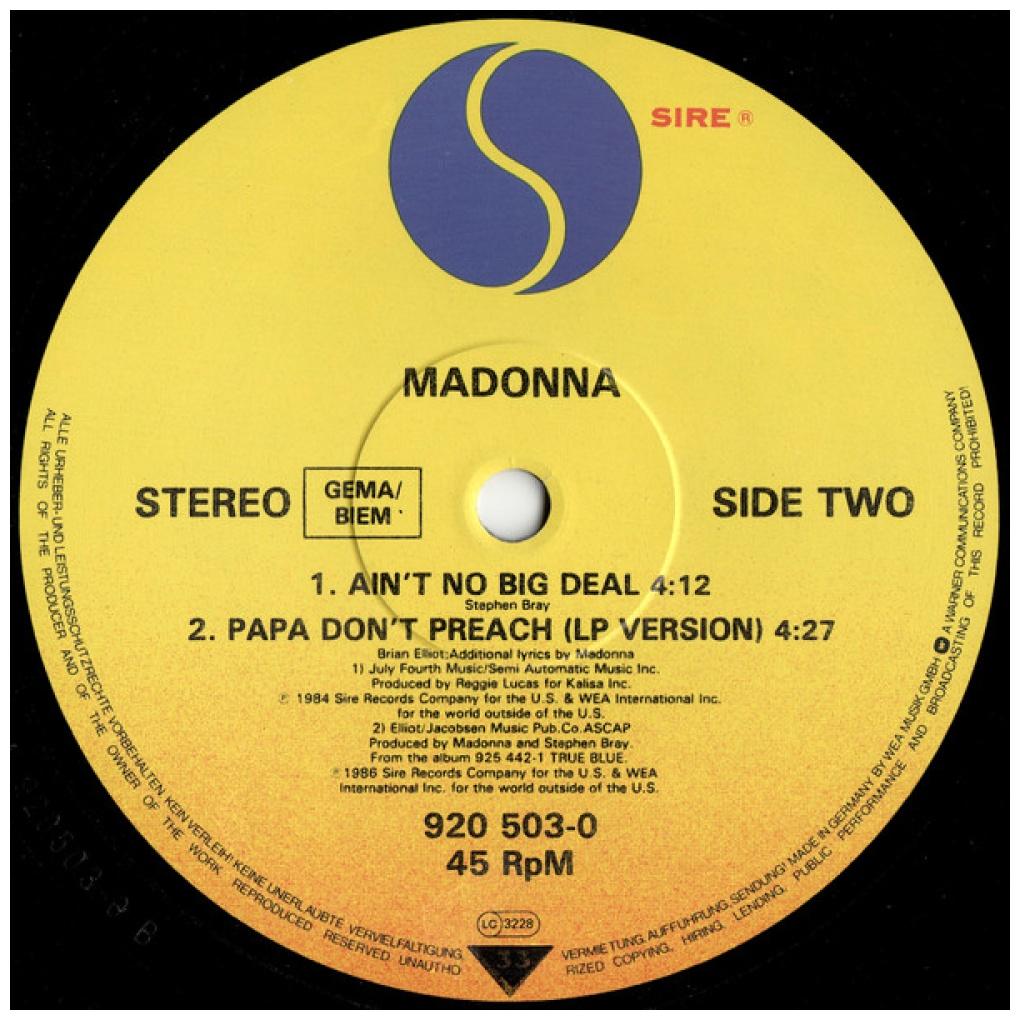 MADONNA - PAPA DON'T PREACH | 12'' MAXI SINGLE USADO